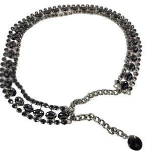 Smoky gray gem and silver tone chain belt 40"